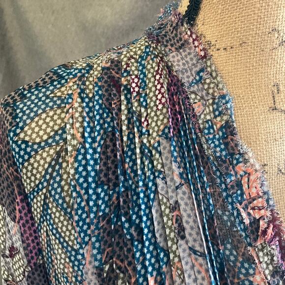 Floral silky Blouse kimono jacket pleat open front button vneck pink blue cardi - Picture 2 of 14